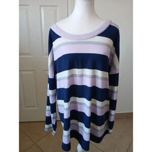 perch by blu-pepper sweater blue purple Striped V-neck Long Sleeve 1XL